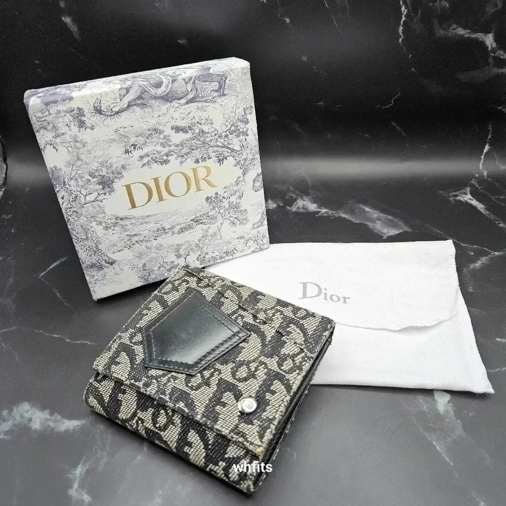 Christian Dior Trotter Canvas Trifold Wallet with dust bag and box.